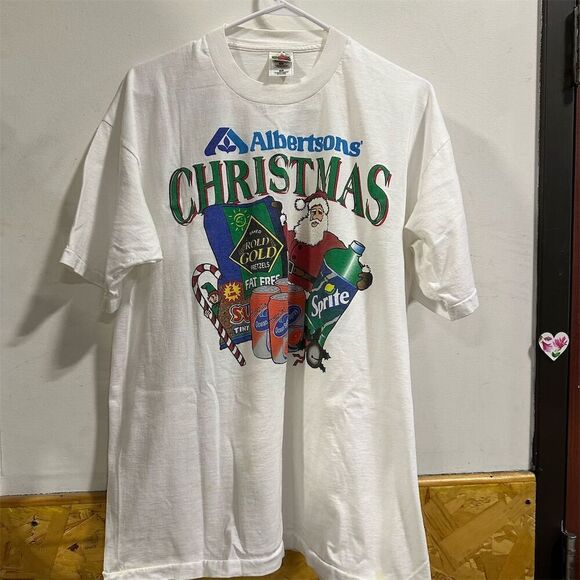 Vintage Albertsons Christmas Santa Graphic T-Shirt XL Multicolor 90s - Picture 1 of 6